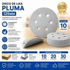 Disco Lixa Pluma 125mm 8 Furos Velcro Roto Orbital Anti Empastamento Kit Lixadeira Alta Durabilidade