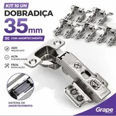 Kit 10 Dobradiças com Amortecedor Soft Close Reta ou Curva 35mm para Armário Cozinha Móvel Planejado