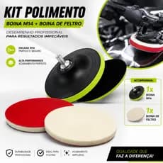 KIT Lixa Boina De Feltro 125mm + Adaptador M14 Para Polimento de Vidros 5 Pol.