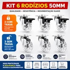 Kit 6 Rodízios 50mm 3 Com Trava 3 Sem Reforçado Rodinha Giratória Para Móveis Mesa Carrinho