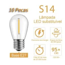 Kit 10 S14 Lâmpada Inquebrável Led Prova Água Filamento Bolinha 220v Branco-quente