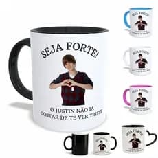 Caneca justin bieber meme seja forte branca e colorida