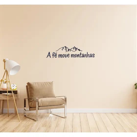 Adesivo Decorativo "A Fé Move Montanhas" | Montanha + Frase Inspiradora | 27x54cm