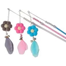 3 Varinhas Interativas para Gatos Pet com Flor, Penas e Sino | 42cm