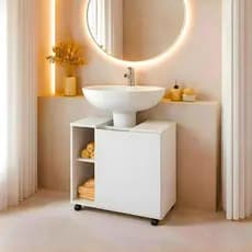 *OFERTA* Armário Gabinete de Coluna Banheiro Lavabo Pequin Pia de Coluna Moderno 1 Porta e Nichos