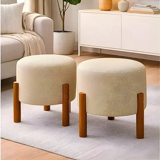 *PROMOÇÃO* Puff Sala Quarto Kit 2 Unidades Apolo - Pés Madeira Maciça
