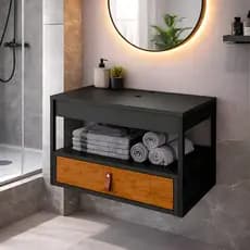 *LANÇAMENTO* Gabinete Armário de Banheiro Suspenso Estilo Industrial Harley 1 Gaveta e Nicho CORES