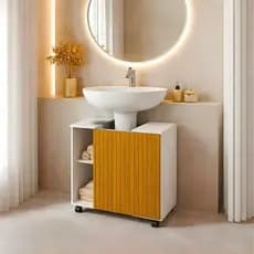 *PROMOÇÃO* Armário Gabinete Banheiro Pia de Coluna Moderno 6 Nichos 1 Porta 4 Rodízios Lavabo CORES