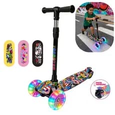 Patinete Infantil 4 Rodas Dobrável Ajustável Com LED Roda Larga 5cm Seguro Resistente Menino Menina