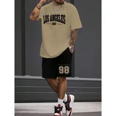 Conjunto Camiseta E Bermuda Los Angeles 98 Estampa Casual Masculino Kit Camisa e Short Moletom