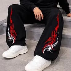 Calça Wide Leg Em Algodão Streetwear Moletom Masculina  Tribal Punk Gotico Arte Dark Mod cod 710