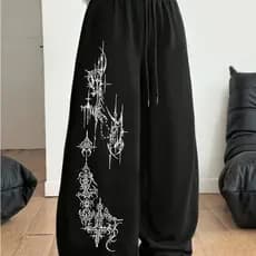 Calça Baggy Balão Wide Leg Streetwear Unissex Cyber Punk Star Gótica Angel Aesthetic Drip Y2k