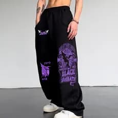 Calça Baggy Balão Wide Leg Streetwear Unissex Banda De Rock Heavy Metal Black Sabbath Aesthetic Punk