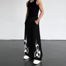 Calça Wide Leg Masculina Estampada Streetwear Solta Confortável