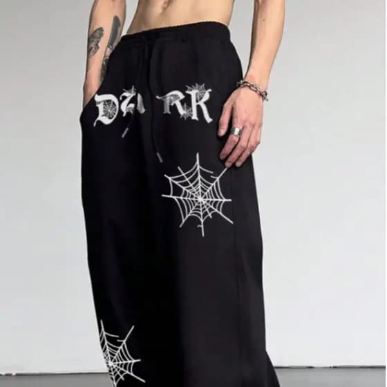 Calça Moletom Streetwear Teias Dark Jogger Unissex  Tecido Flanelado Algodão