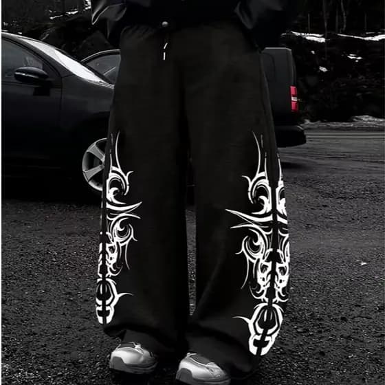 Calça Baggy Balão Wide Leg Reta Aesthetic Streetwear Unissex Punk Gothic Y2k Drip Masculino Moletom