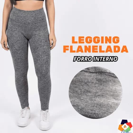 Calça Legging Feminina Flanelada Grossa Legging Cinza Peluciada Forrada Térmica Suplex