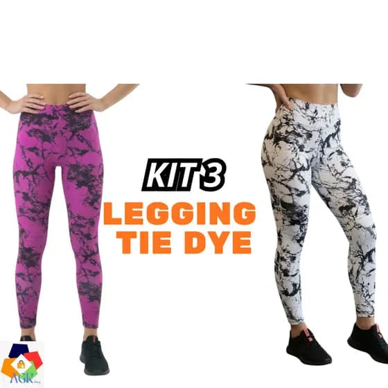 Kit 3 Leggings feminina tie dye calças marmorizada fitness zero transparência legue academia