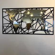 Mapa Mundi Decorativo em Acrílico Dourado Quadro de Parede Moderno Luxo