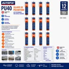 Adesivo selante silicone Poliuretano Pu 40 CinzaKit 12 UNDS  Autofix