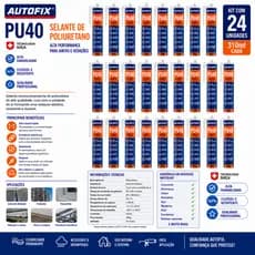 ADESIVO COLA POLIURETANO PU40 PRETO KIT 24 UNDS AUTOFIX