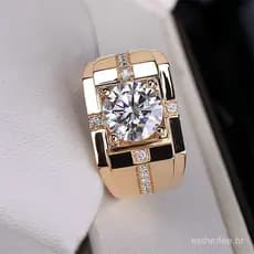 Anel De Diamante Masculino De Alto Carbono Imitação Casamento Moissanite Gold Plated Atacado