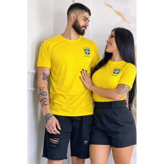 Kit Casal Namorados 2 T-Shirt Brasil Modelo Novo Blusa Camisa 100% Algodão Envio Imediato Bracol