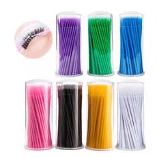 Kit 100 Microbrush Cotonete Alongamento Fio A Fio Cílios potinho cor varia remoção ferramentas de maquiagem extensão
