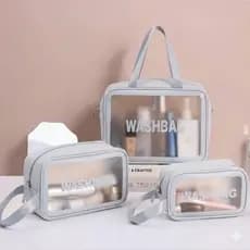 Kit 3 Necessaire Maquiagem Transparente WashBag A Prova De Água