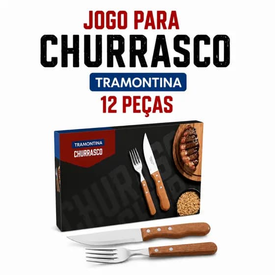 Jogo Talheres Churrasco Jumbo 12 Peças Faqueiro Aço Tramontina