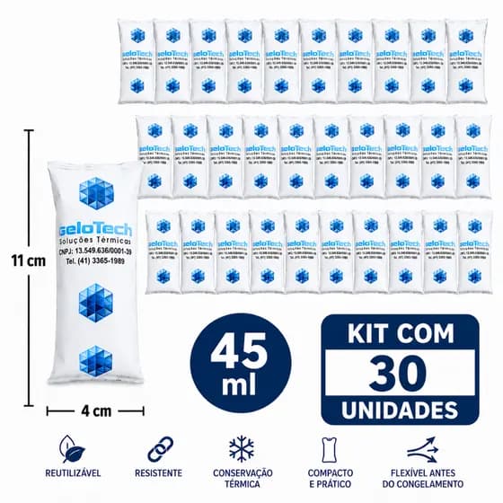 Gelo em gel reutilizável flexível 45 ml kit 30 unidades bolsa térmica delivery cooler transporte remédio gelo