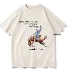 Camiseta Estampa Adulto Algodão Unissex Camisa Blusa  retrô Bad Bunny Nadie Sabe para mulheres camisa