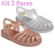 Kit 2 Pares Sandália Infantil Melissinha Menina Aranha Fechada Mini Original Antiderrapante Promoção