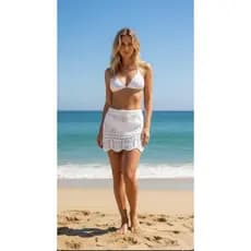 Saída de Praia Feminina em Tricot saia com Trama Rendada e Ponto Crochê Piscina Look Verão 2025