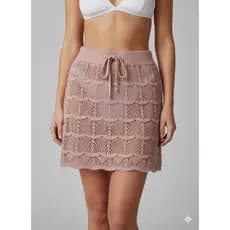 Saia Curta Tricot Rendada Com Cós Elástico Saída de Praia Feminino Verão Moda Praia Leve