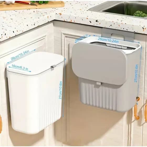 Lixeira Suspensa Multiuso 9L Com Tampa Retrátil Sem Furo Porta Armário Para Cozinha Banheiro