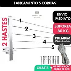 Varal de Roupa de Parede Retrátil  5 cordas Para Sacada Até 80kg