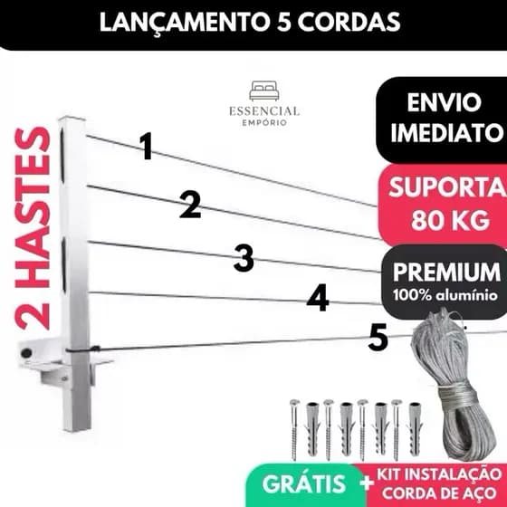 Varal de Roupa de Parede Retrátil para Sacada até 80kg