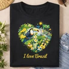 Camiseta Baby Look I Love Brasil Copa do Mundo T-shirt Brasil Todos os Tamanhos PRETA
