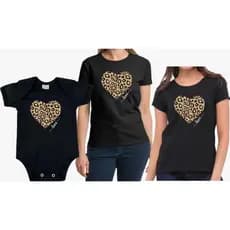 Kit Tal Mãe Tal Filhas Coração Animal Print 3 peças Tal Mâe Tal FIlhas PRETA