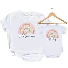 Camisetas Tal Mãe Tal Filho (a) Arco Íris Mama Baby Kit Camiseta e Body