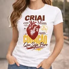 Camiseta Cristã Salmo 51:10 Criai em Mim um Coração Puro Camisa Gospel Masculina, Feminina e Juvenil BRANCA