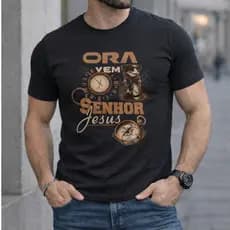 Camiseta Cristã Ora Vem Senhor Jesus Camisa Gospel Estampada Unissex