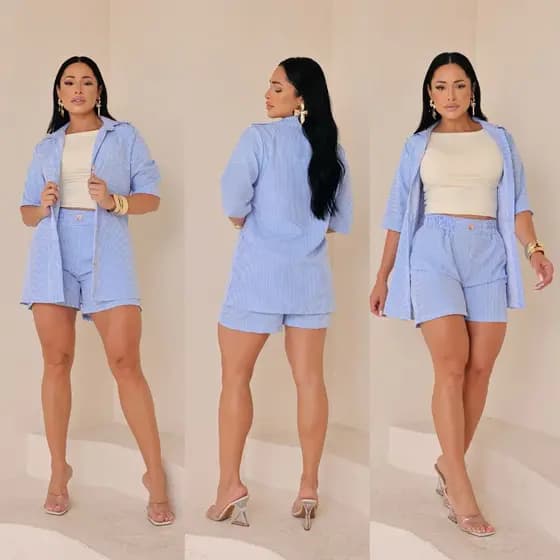 Shorts Conjunto Feminino Listrado  e blusa estiloso M ao GG