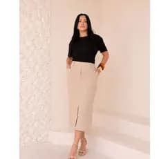 Saia Midi alfataiaria femenina Cinto Zíper Lateral Elegância Conforto Look Elegante Estilosa Casual