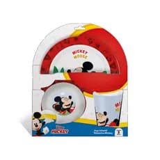 Kit Infantil Jogo Refeição Melamine Disney Mickey Mouse com Prato + Tigela Bowl + Copo