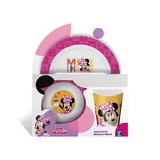 Kit Infantil Jogo Refeição Melamine Disney Minnie Mouse com Prato + Tigela Bowl + Copo