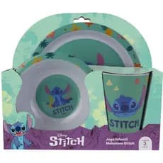 Kit Infantil Jogo Refeição Melamine Disney Stitch com Prato + Tigela Bowl + Copo
