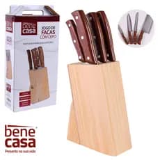 Jogo de Facas Faqueiro Inox com Cepo 5 peças Bene Casa