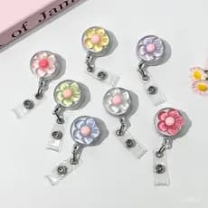 Porta-Crachás Retrátil , Forma De Flor Fofa , Carretel De Crachá , Clipe , Cartões De Identificação Para Estudantes , Es